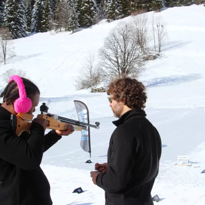 biathlon initiation groupe, activité seminaire, pas de tir