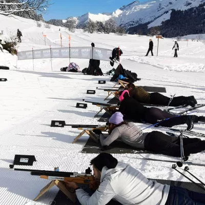 biathlon initiation groupe, activité seminaire, pas de tir